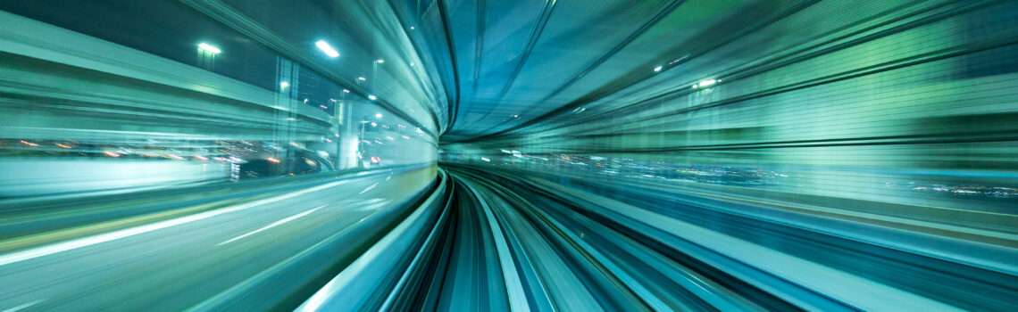Motion blur of train moving inside tunnel in Tokyo, Japan