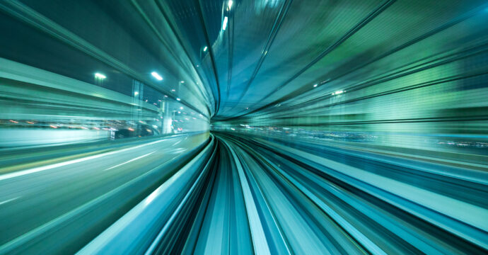 Motion blur of train moving inside tunnel in Tokyo, Japan