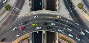 Cars in road traffic - top view (automotive sector)
