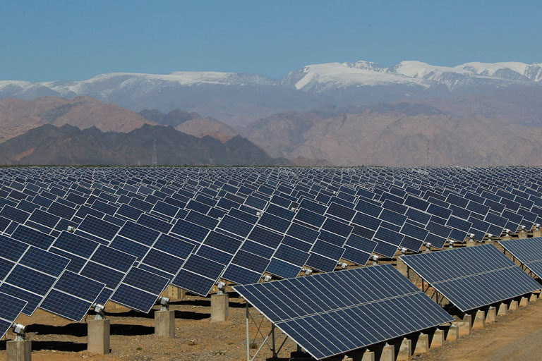 A solar power plant in Xinjiang Uyghur Autonomous Region, China A solar power plant in Xinjiang Uyghur Autonomous Region, China