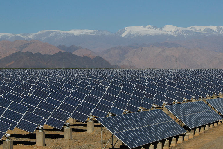 A solar farm in the Xinjiang Uygur, China