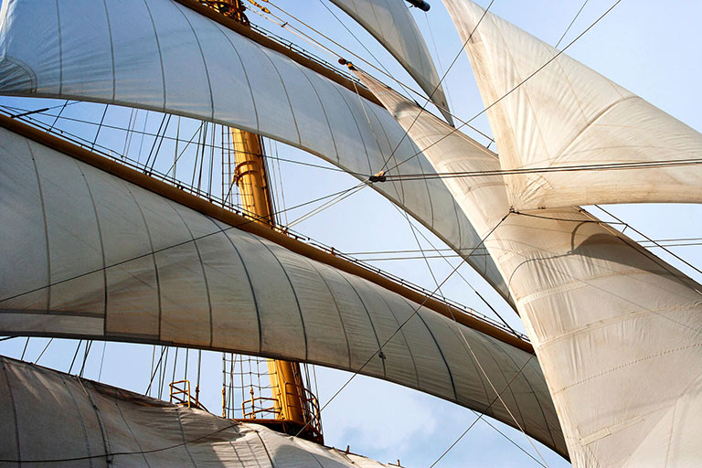 View of world's largest sail ship Golden Horizon's sails