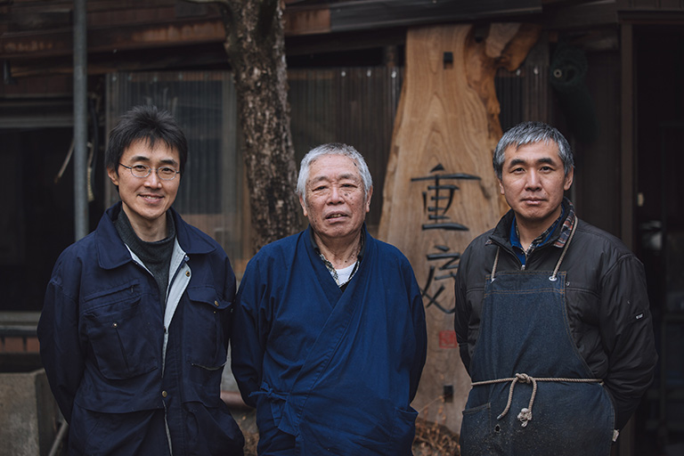Master Blacksmith Tokifusa Izuka and his two sons who together craft Shigefusa sushi knives
