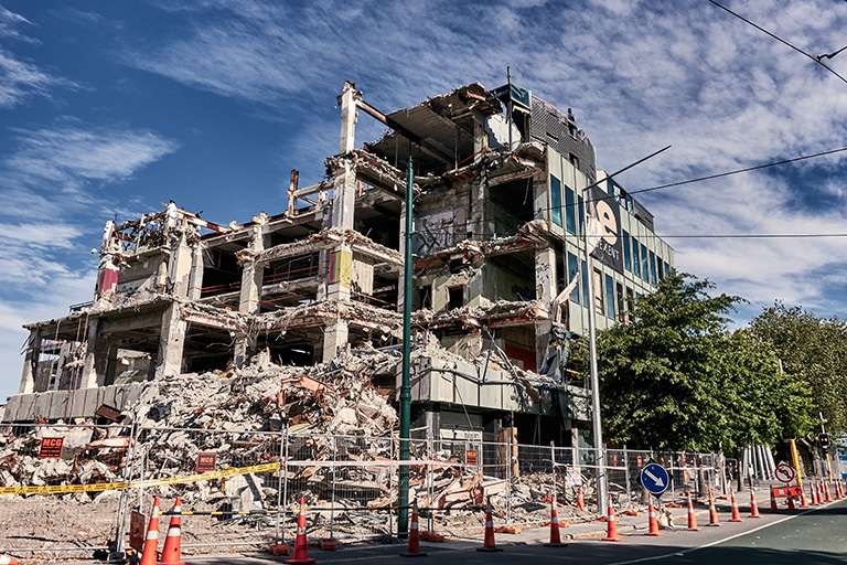View of a damaged building in the wake of the 2011 Christchurch earthquake