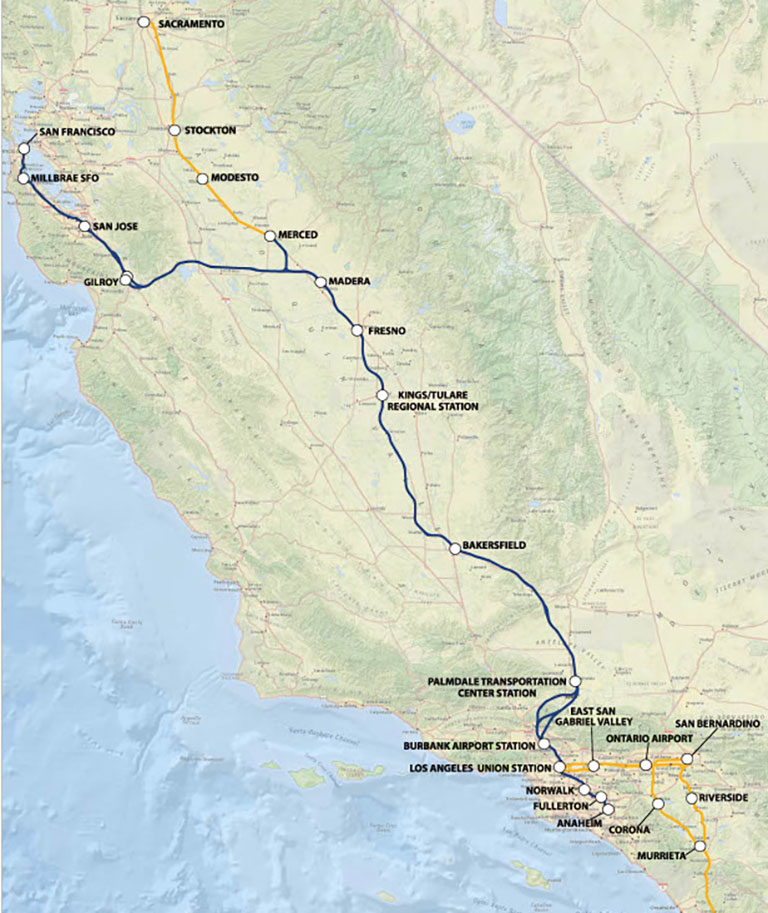 California high-speed rail system proposed topography