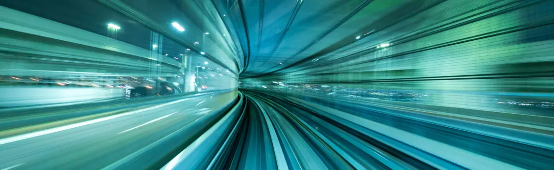 Motion blur of train moving inside tunnel in Tokyo, Japan