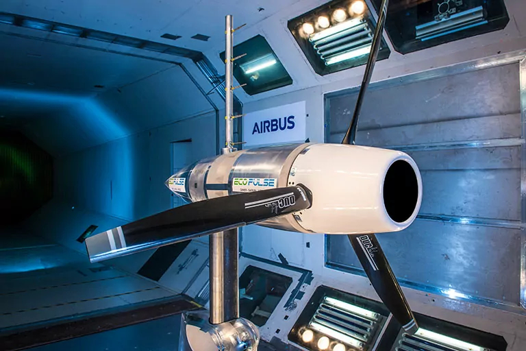 Alternative propulsion engine being tested in a wind tunnel