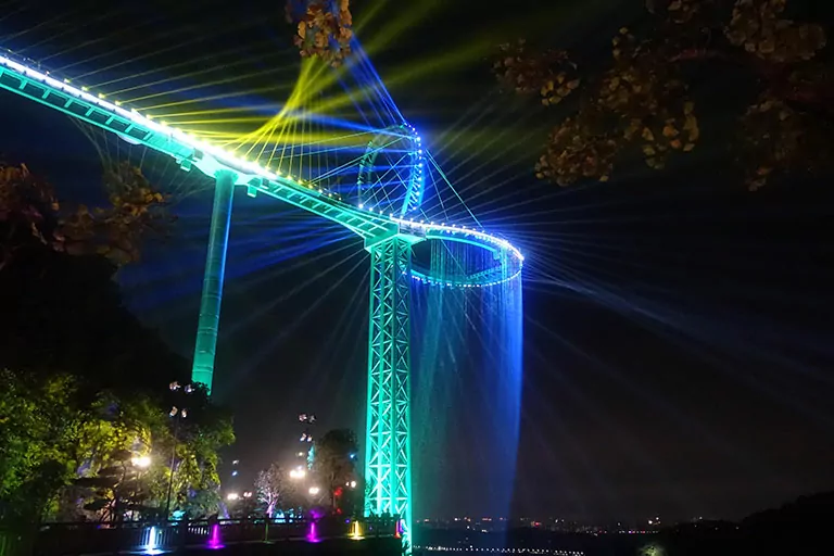View of Huangtengxia Tianmen Sky Walk lit up by night