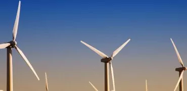 Windfarm against a blue sky